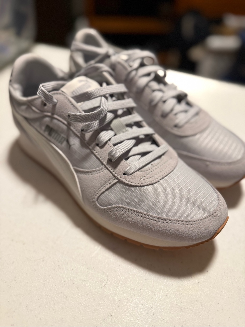 Puma Light Gray Suede-Trim Retro Sneakers